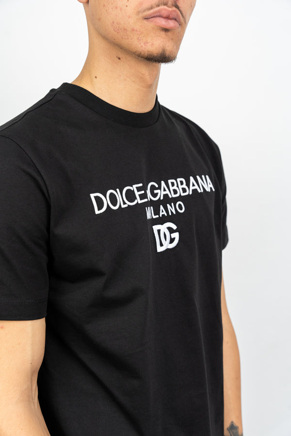 D&G | T-SHIRT NERA CON LOGO BIANCO 'DG' CENTRALE